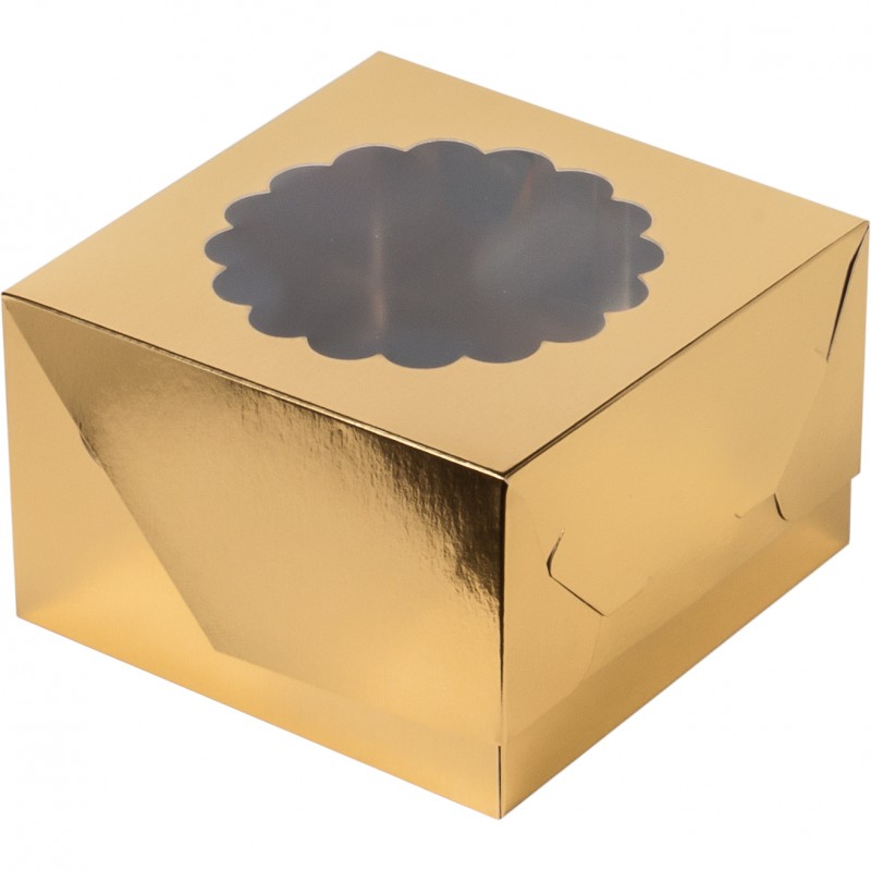 Короб картонный под  4 капкейка золото с окном